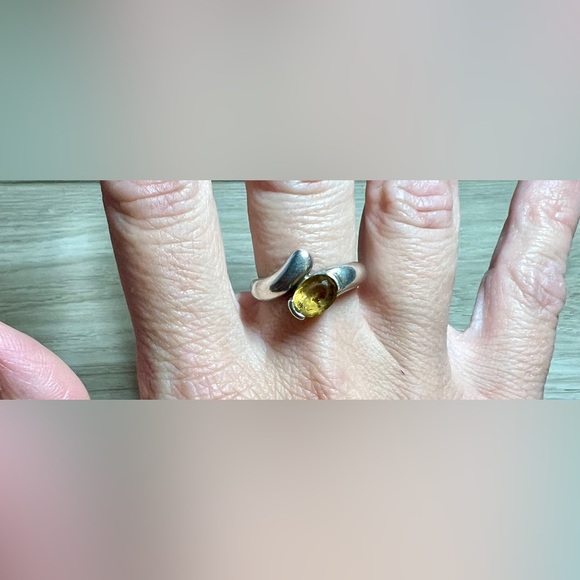 Vintage Handmade Designer Sterling Silver Honey Citrine Bypass Ring, Size 7.25 - Picture 8 of 10